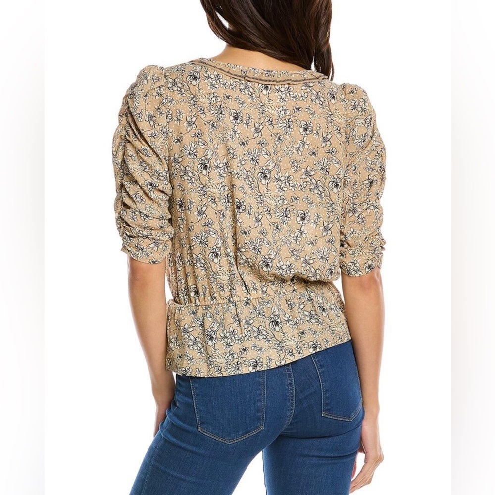 Max Studio Ruched Elbow Sleeve Blouse in Natural NWOT Size S - Picture 2 of 4